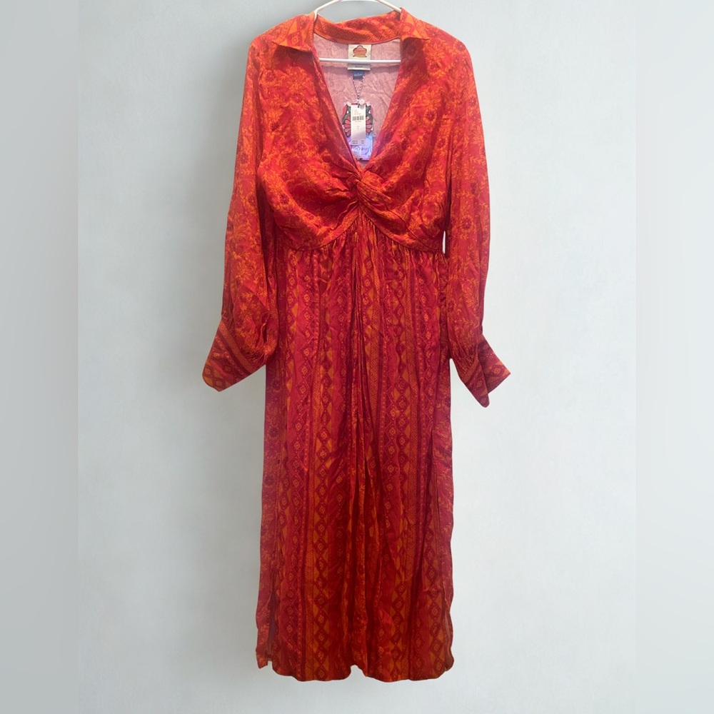 🔥Stunning Farm Rio NWT Size Large Tropical Midi Dress with Sleeves – Vibrant - Picture 3 of 10